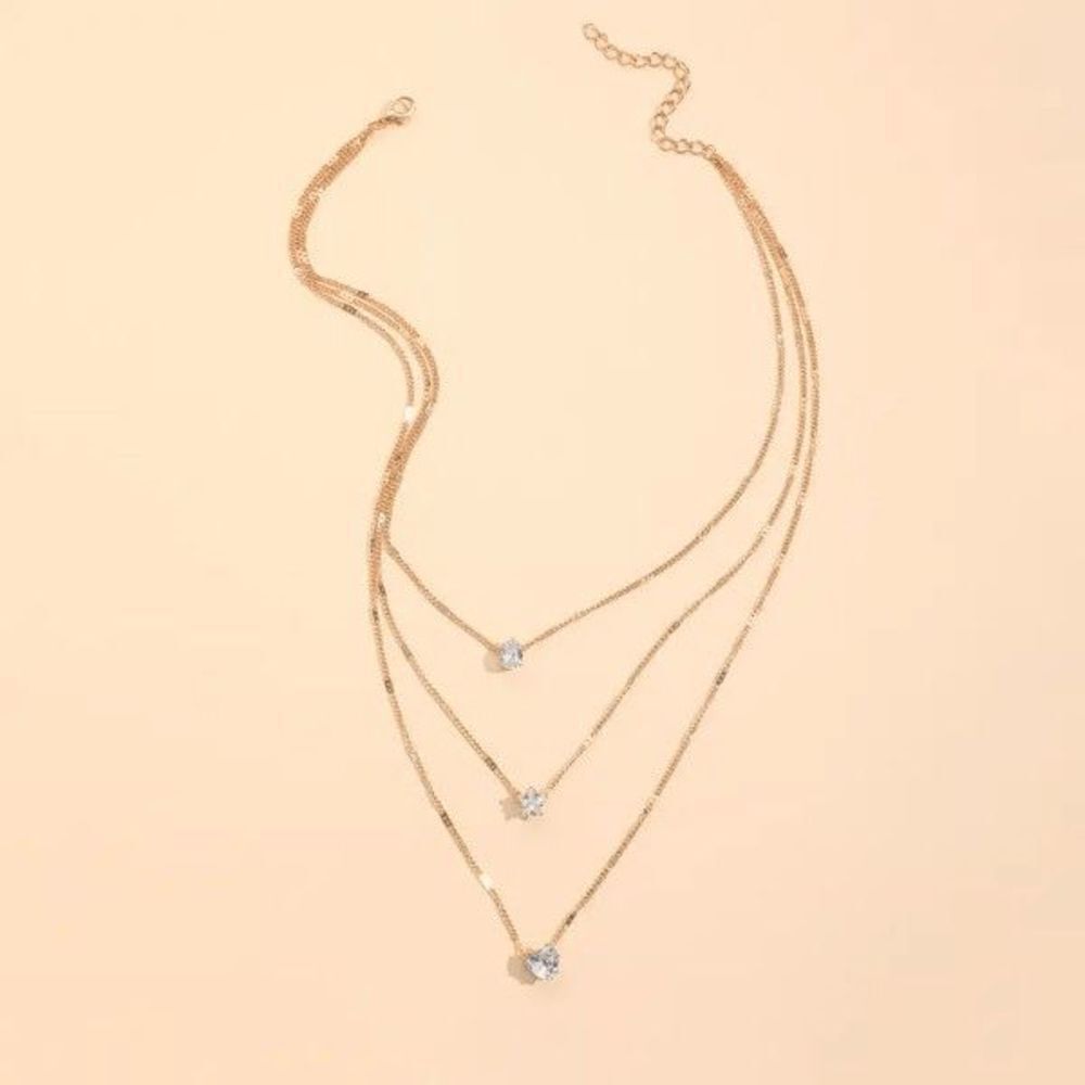 GOLD DIAMOND MULTILAYERED STAR HEART WATRDROP NECKLACE - Picture 2 of 5